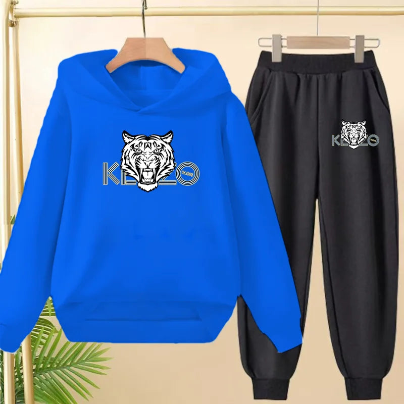 Children's 3-12Yrs Tiger print Pullover Hoodie Boys Girls Toddler Sweatshirt+Trousers Casual Fashion Charming Sports Jogging Set