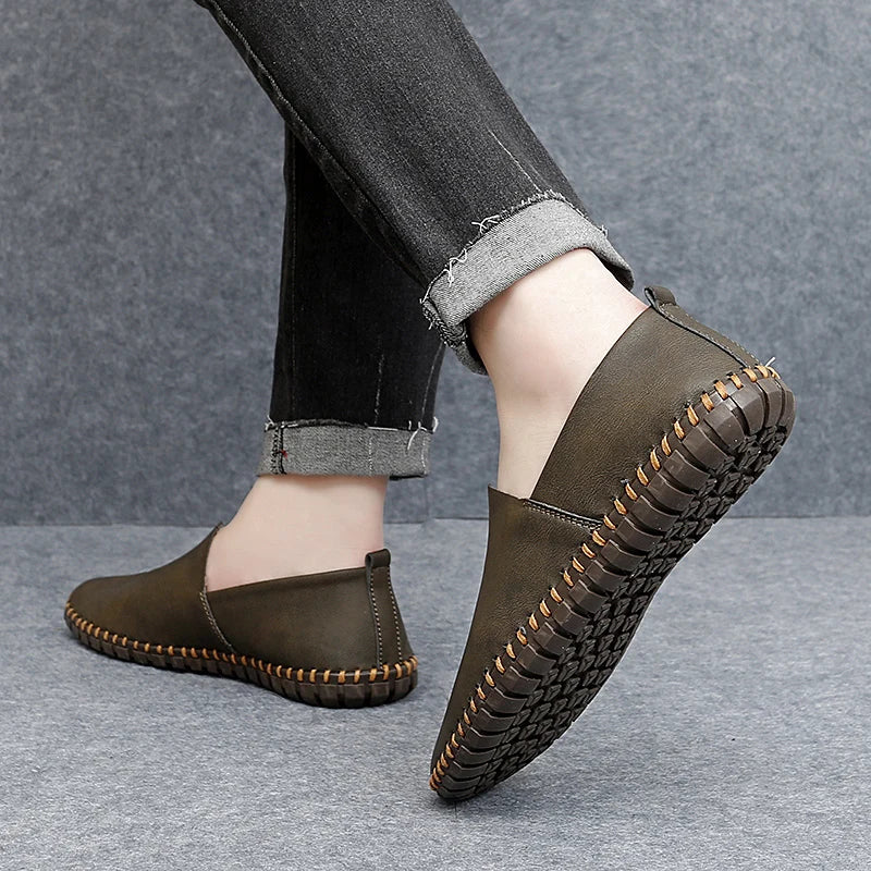 Jumpmore New style casual handmade moccasins Leather loafers Men Driving Shoes Size 39-48