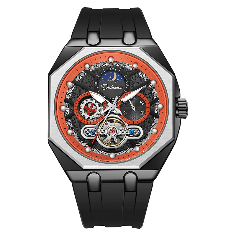 Red Second Hand Tourbillon Mechanical Watch for Men Luminous Hands Business Automatic Mens Watches Top Brand Luxury Steel Strap