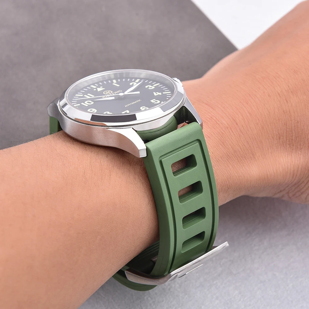 New Design Heavy Duty FKM 20mm 22mm Watch Strap Waterproof Fluororubber Band Quick Release Universal Fit For Diving/Sports Watch