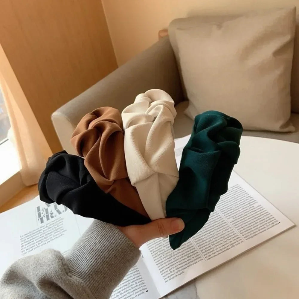 Korean Hair Accessories Solid Color Cotton Crumpled Women's Head Hoop Wide Bezel Makeup Hairbands for Ladies Headwear 2025NEW