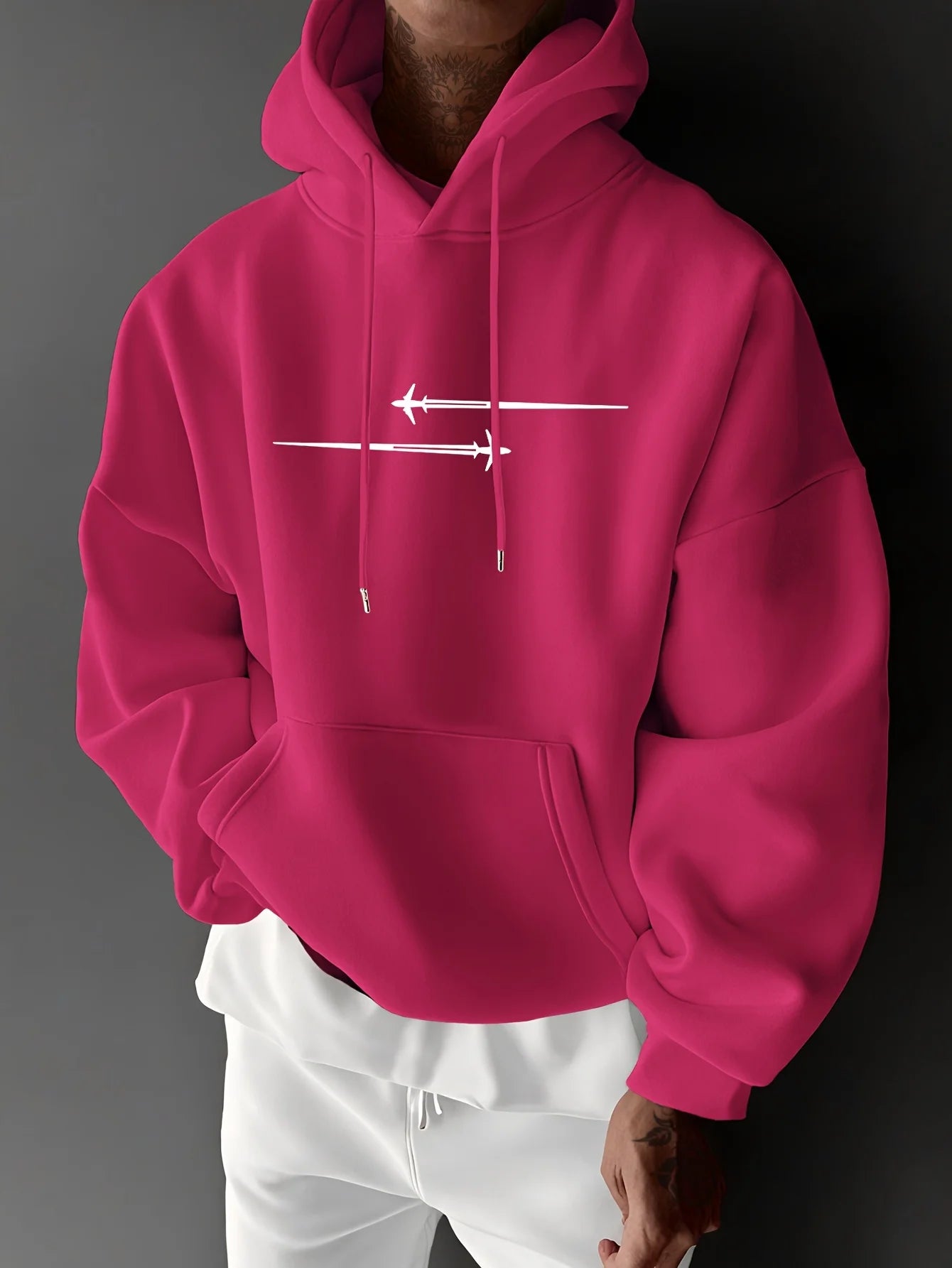 Men's top men's long sleeved round neck loose plus size autumn and winter hooded sweatshirt T-shirt top