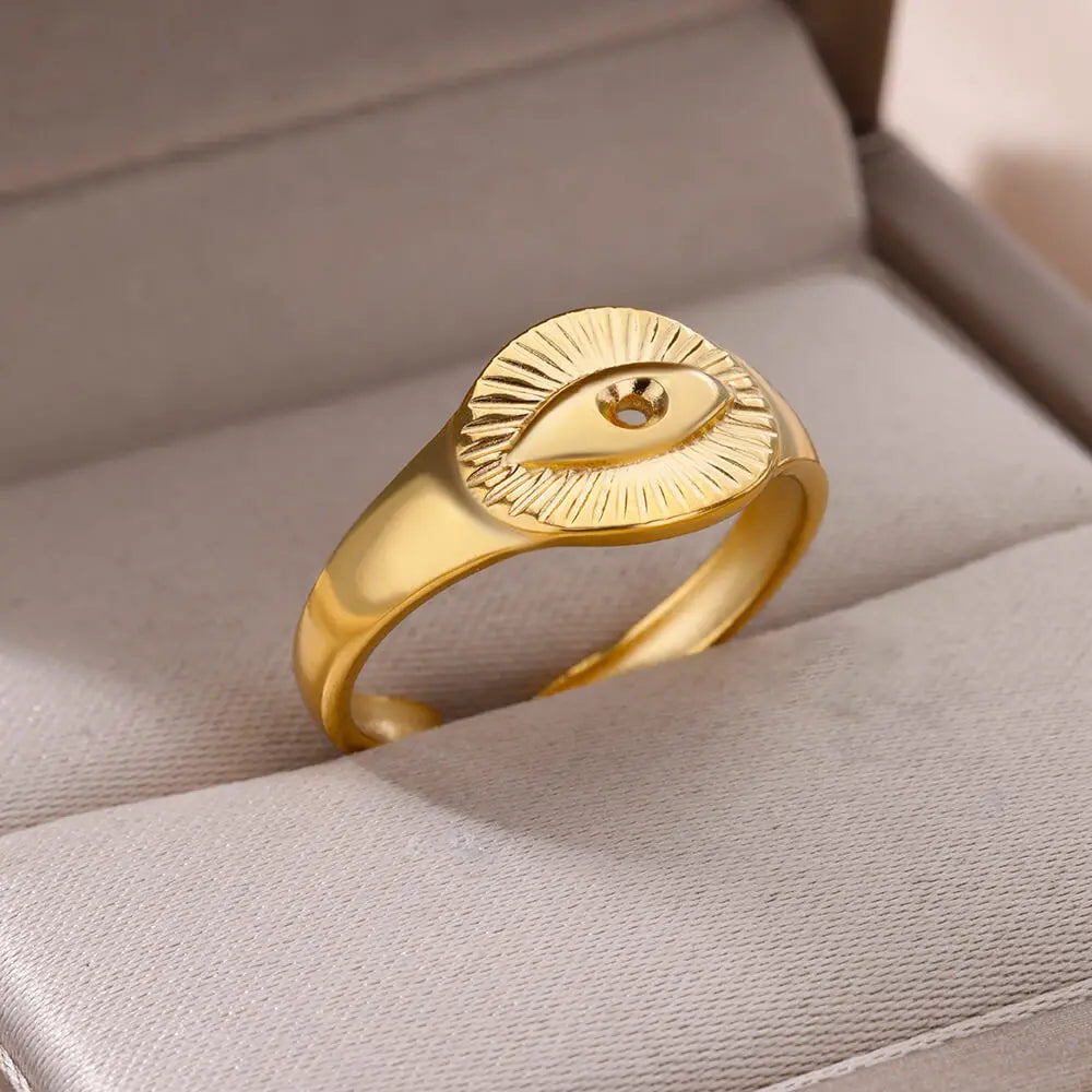 Luxury Zircon Evil Eye Rings For Women Gold Color Lucky Eye Opening Ring Women Trendy Punk Gothic Aesthetic Jewelry Accessories