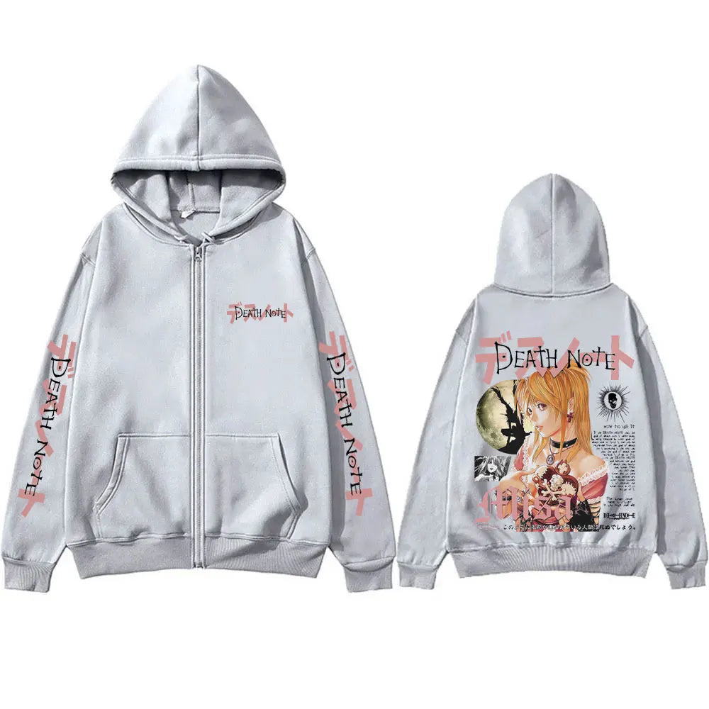 Japanese Anime Death Note Misa Zipper Hoodie Men Women Casual Oversized Cotton Zip Up Jacket Unisex Vintage Zip Up Sweatshirt