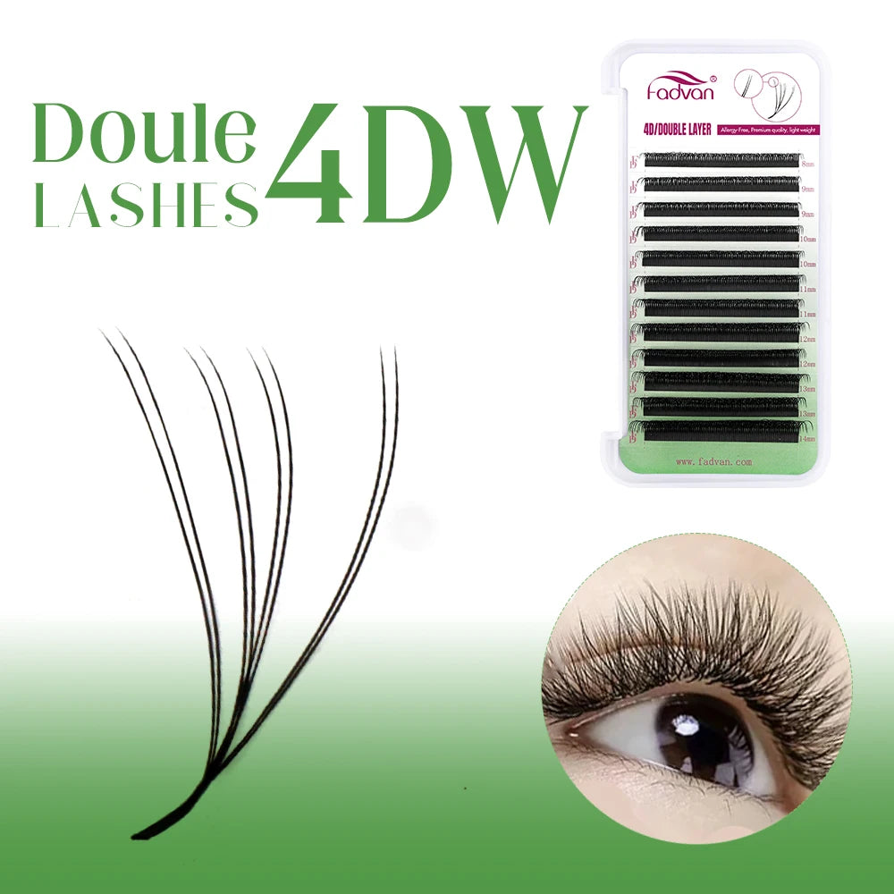 FADVAN 8D W Double Layers 4D W Shape Lashes  Extension C/D Natural Soft Volume Fan Lash 0.07 C/D Curl Premade Fax Mink Eyelashes