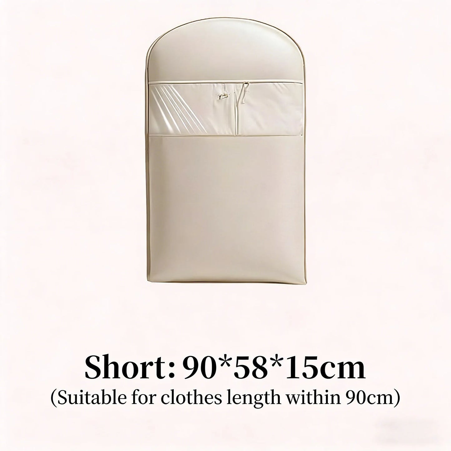 Beige Compression Hanging Bag, 40% Space-Saving Vacuum Seal, See-Through Storage with Durable Zipper for Winter Clothes