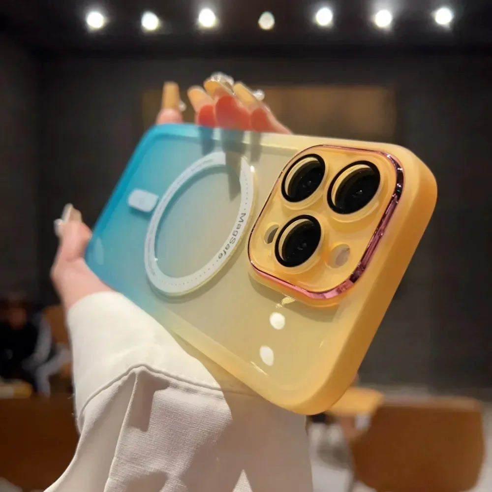 For MagSafe Magnetic Rainbow Phone Case for IPhone 16 15 14 Plus 13 12 11 Pro Max Transparent Cover Discolour Gradient Color