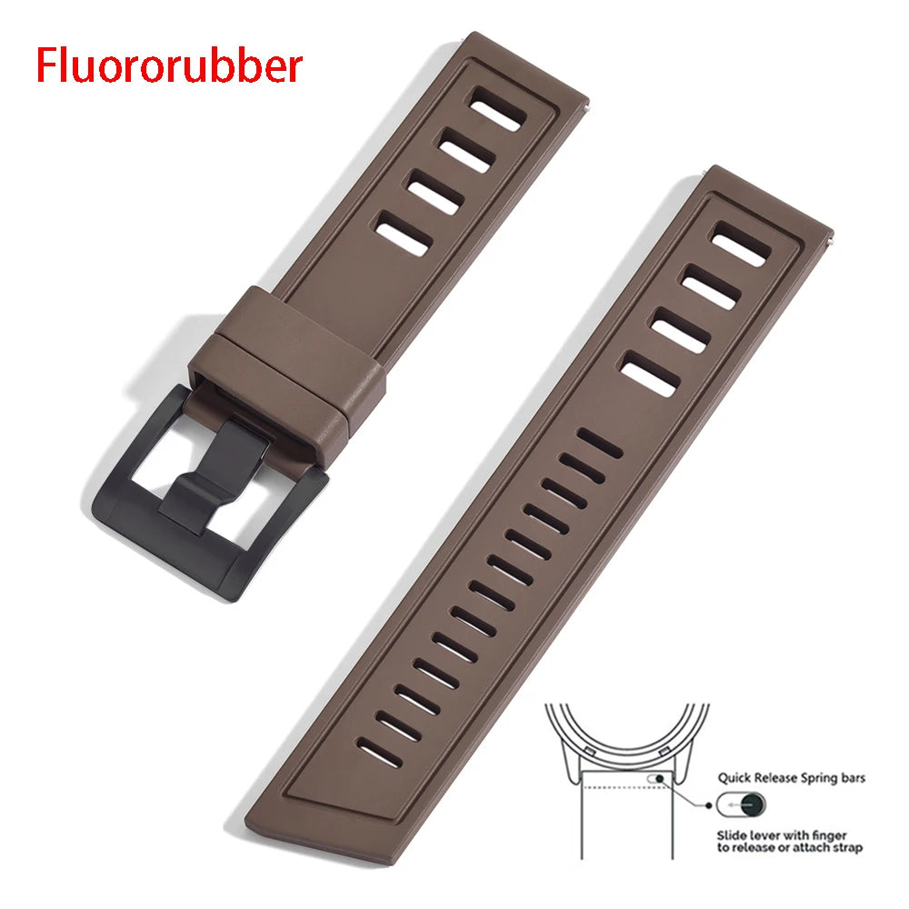 New Design Heavy Duty FKM 20mm 22mm Watch Strap Waterproof Fluororubber Band Quick Release Universal Fit For Diving/Sports Watch