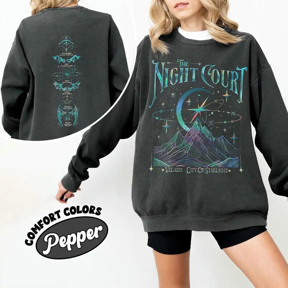 Retro Velaris Acotar The Night Court Two-Sided Crewneck Comfort Fleece Sweatshirt Velaris The Night Court Sweater Y2K Streetwear