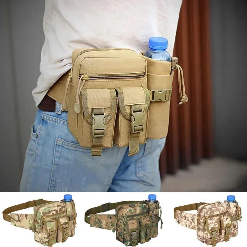 Tactical Men Waist Pack Nylon Hiking Water Bottle Phone Pouch Outdoor Sports Hunting Climbing Camping Belt Bag