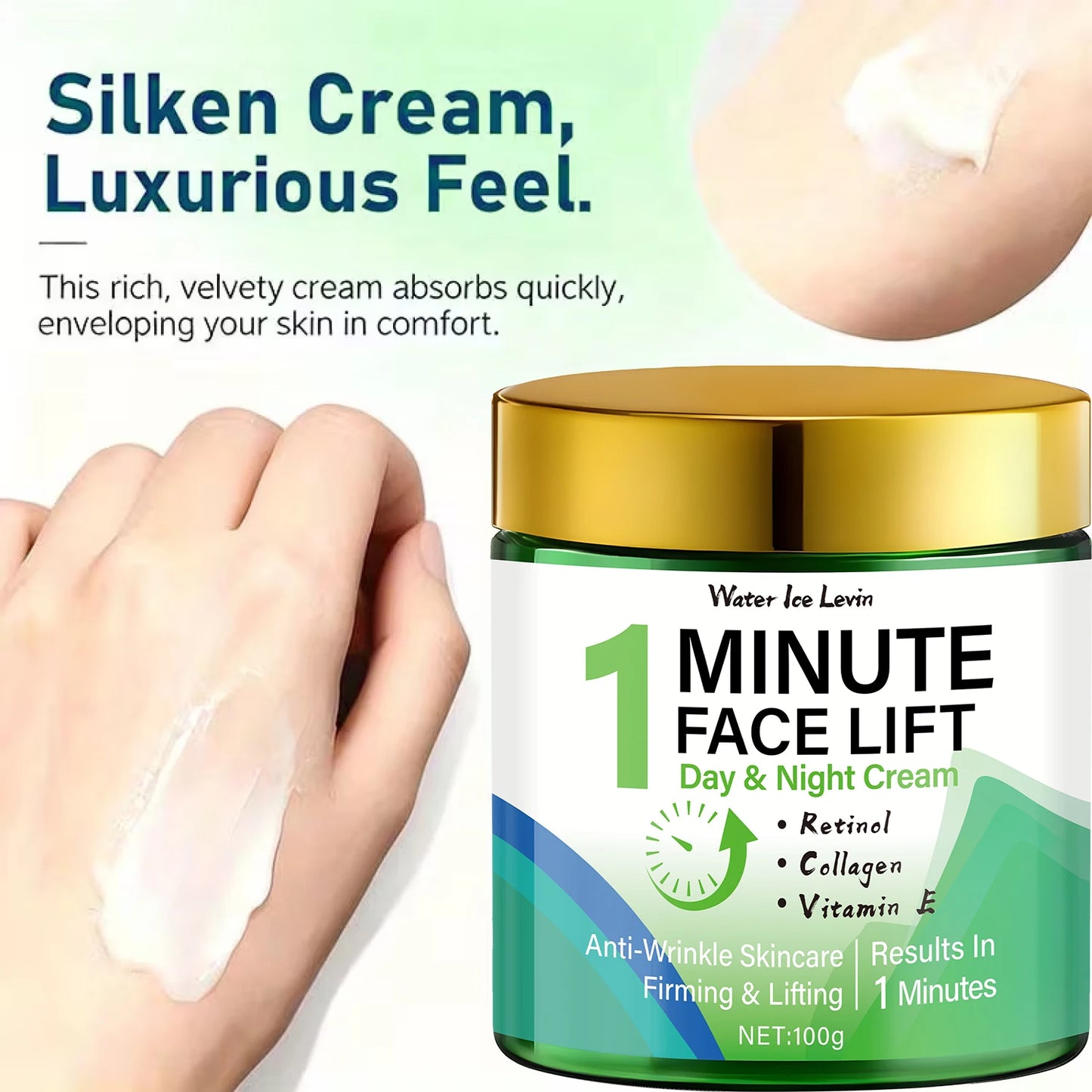 Minute Face Lift Day Night Cream Retinol Collagen Vitamin E. 1-Minute Visible Lift. Anti-Wrinkle Firming. Silken Feel. 100g.