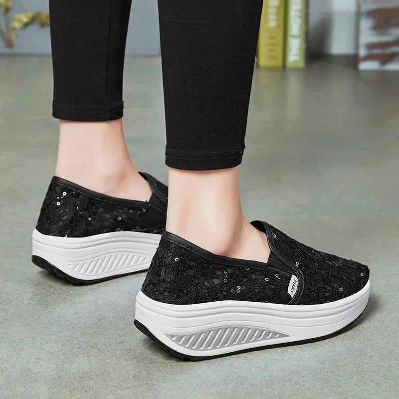 Lace Flats Platform Women Sport Shoes Mesh Breathable Sneakers Summer New Casual Sandals Running Beach Rocking Dance Shoes