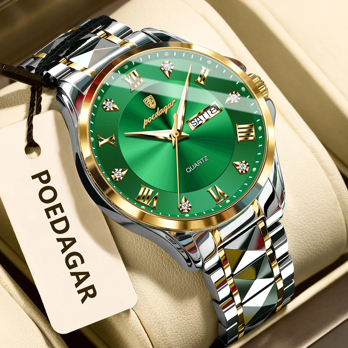 POEDAGAR Luxury Man Wristwatch Waterproof Luminous Date Week Men Clock Stainless Steel Business Men's Watches Quartz Male Reloj