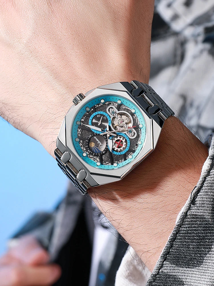 Red Second Hand Tourbillon Mechanical Watch for Men Luminous Hands Business Automatic Mens Watches Top Brand Luxury Steel Strap