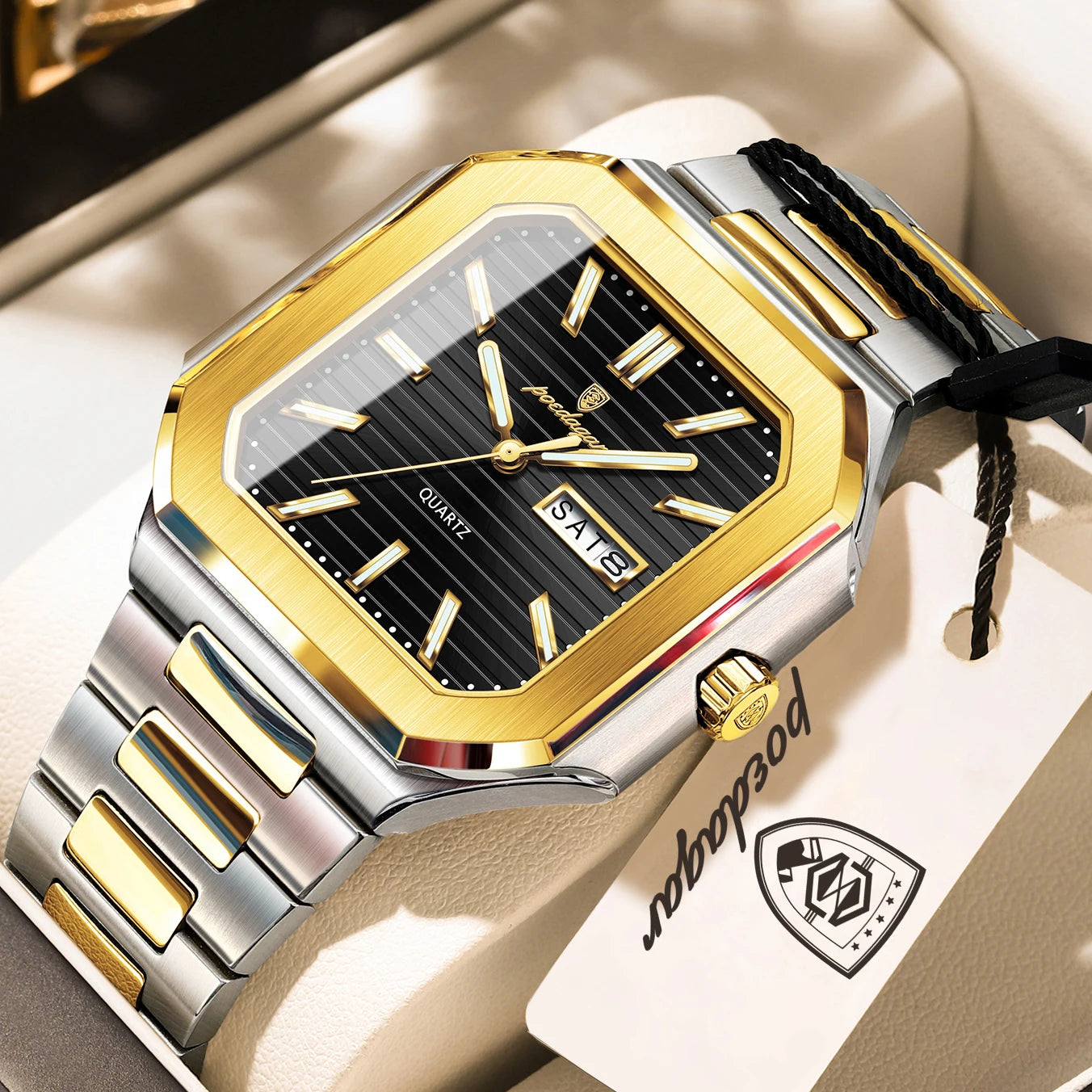 POEDAGAR Business Male Watch Waterproof Luminous Date Week Classic Watches For Men Stainless Steel Men's Quartz Wristwatch Reloj