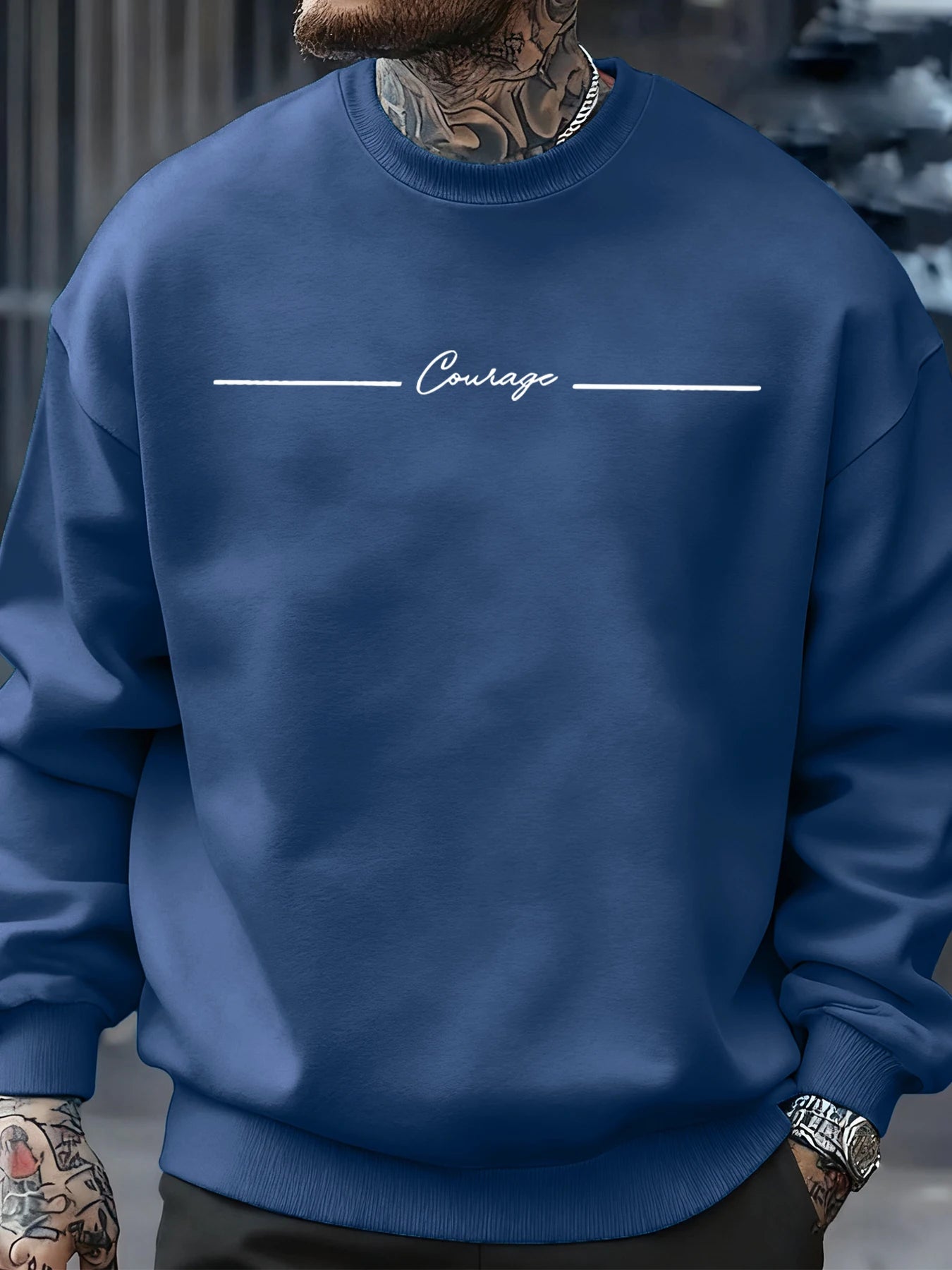 Courage Simple Line Pattern Men Sweatshirt Hip Hop Autumn Pullover All-Match Crewneck Clothing Fleece Casual Fashion Tops