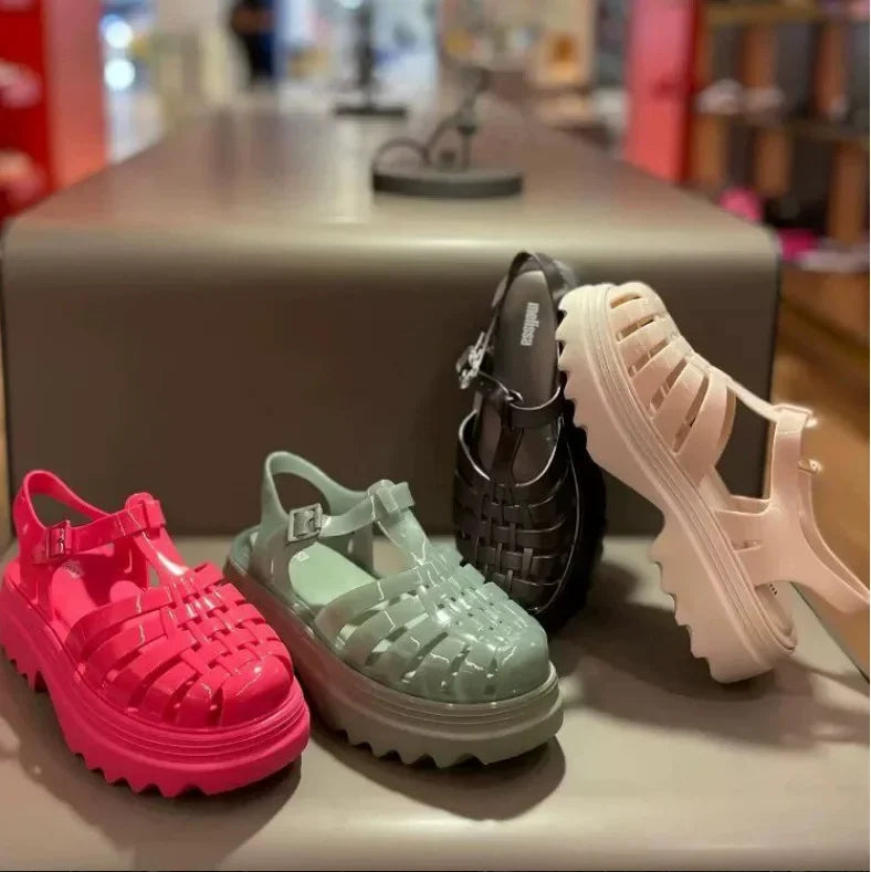 Melissa 2025 Summer Women's Sandals Thick Bottom Jelly Shoes Woven Roman Style Hollow out Design Comfortable PVC Material