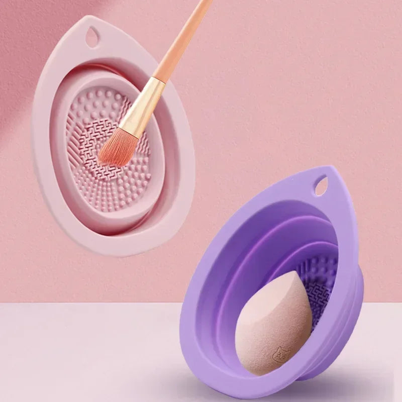Silicone Makeup Brush Cleaner Foldable Powder Puff Cleaning Bowl Eyeshadow Brushes Washing Soft Mat Beauty Tools Scrubber Box