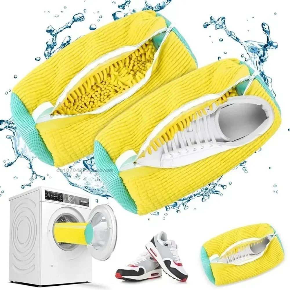 Fluffy Fiber 360 ° Surround Cleaning Shoe Washing Bag - Reusable Durable Machine-Washable Laundry Bag with Zipper Closure (1Pc)