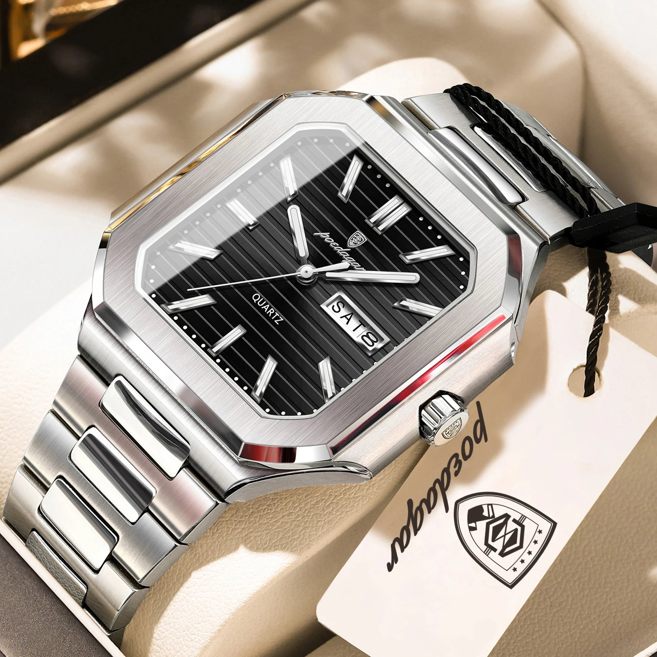 POEDAGAR Business Male Watch Waterproof Luminous Date Week Classic Watches For Men Stainless Steel Men's Quartz Wristwatch Reloj