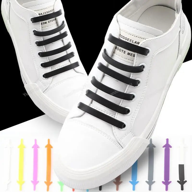 12Pcs Silicone Shoelaces for Shoes Elastic Laces Sneakers No Tie Shoe laces Kids Adult Rubber Shoelace One Size Fits All Shoes