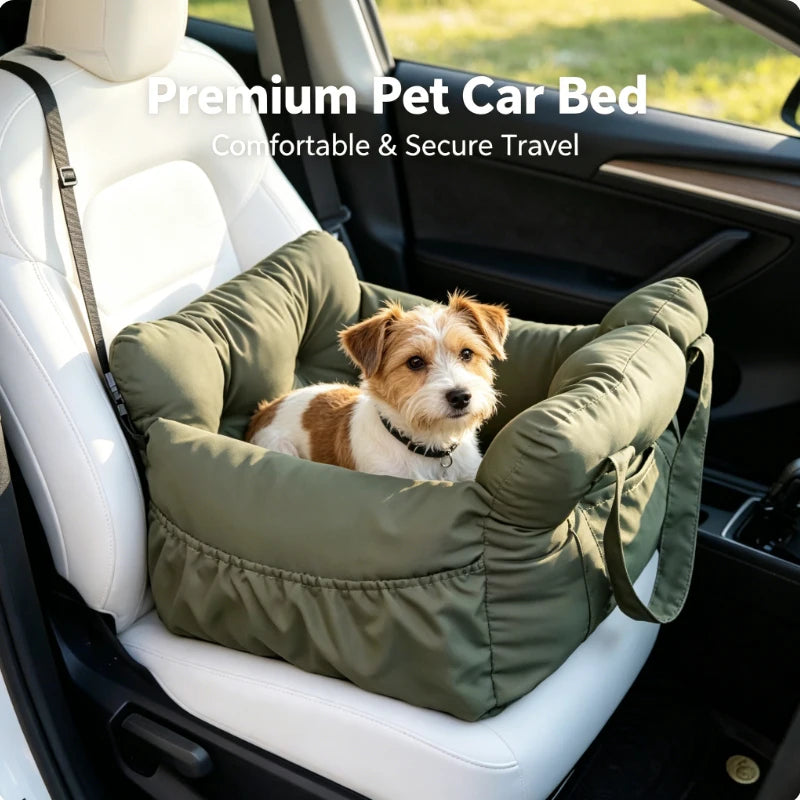 Dog Car Seat for Small Dogs Cats Washable Non-Slip Pet Booster Bed with Safety Belt Car Travel Accessories
