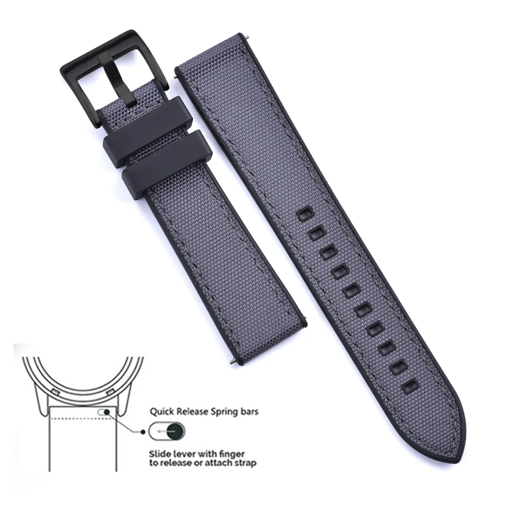 High Quality FKM Canvas Watch Strap 20mm 22mm Hybrid Fluoro Rubber Nylon Watchbands Quick Release For Each Brand Diving Watches