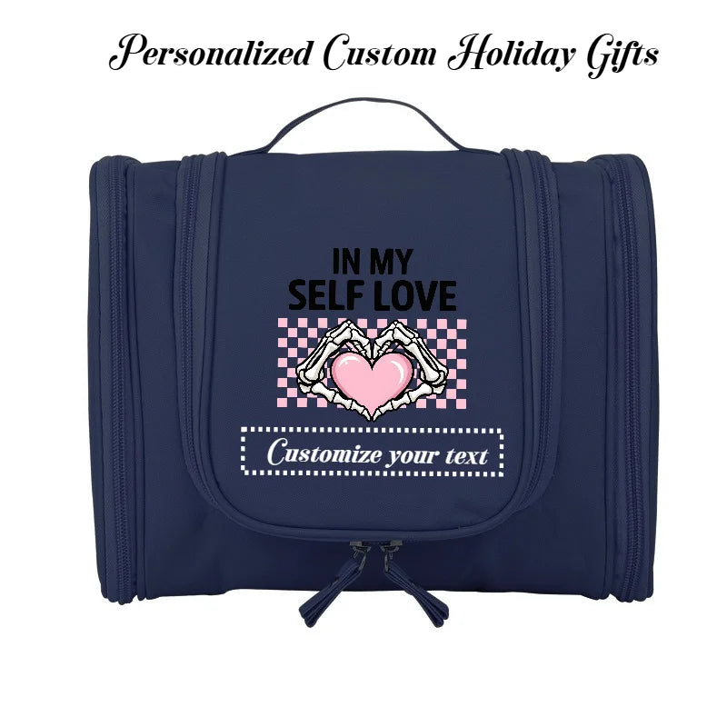 Custom Name - Large Capacity Travel Makeup Bag Hanging Toiletry Bag - Women's Handheld Cosmetic Bag Handbag, Valentine's Day Gif