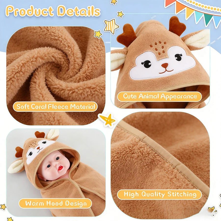 1 Piece of Multifunctional Absorbent Baby Bath Towel, Suitable for Infants and Toddlers Aged 0-2, Soft and Comfortable, with Cute Animal Cartoon Design, Machine Washable, Skin-Friendly and Soft, Baby Bath Towel, Gift for Your