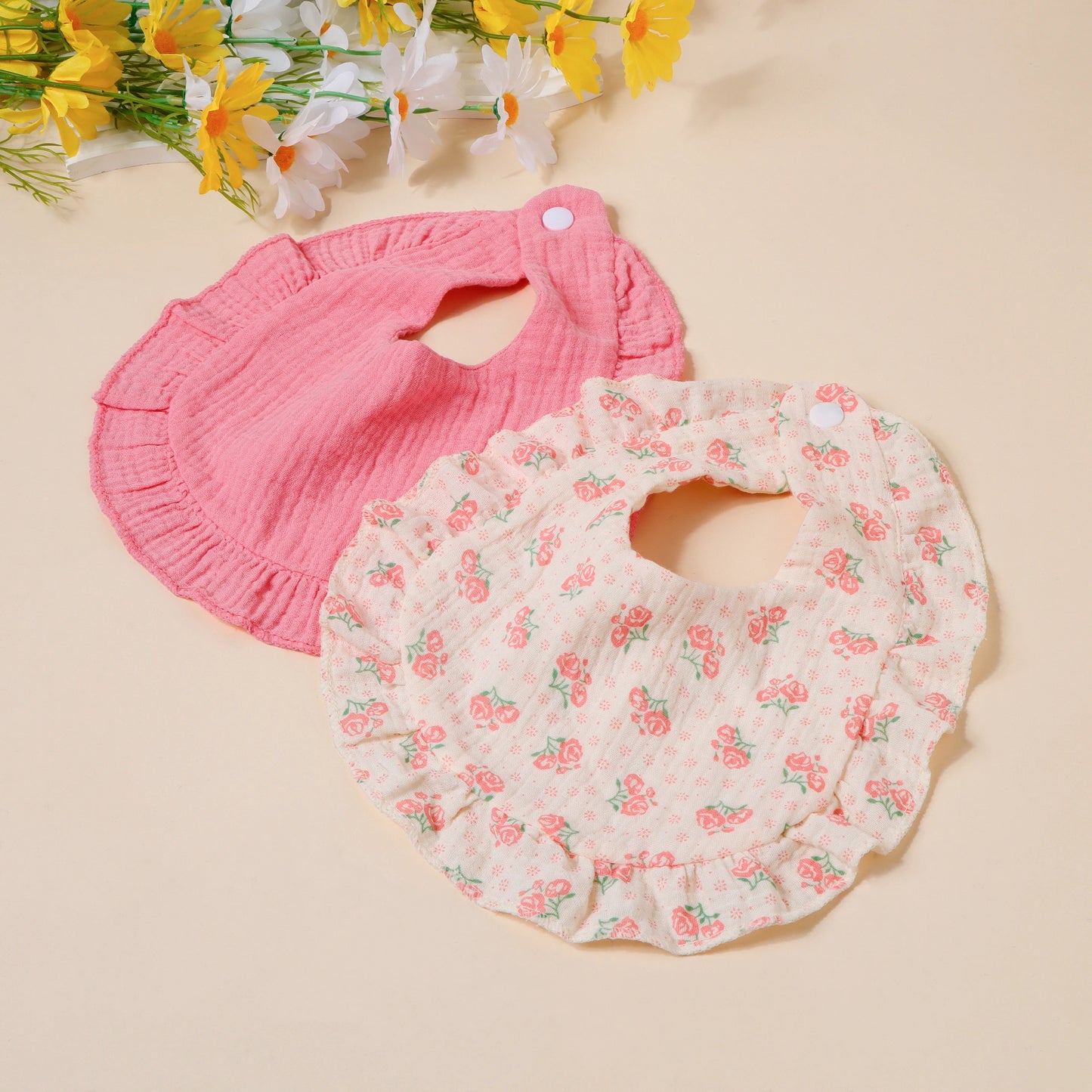 4pcs/set Children Bib Set Cotton Muslin Toddler Baby Comfort Saliva Color Dorp Shape Towel Solid With Button Kid Bibs