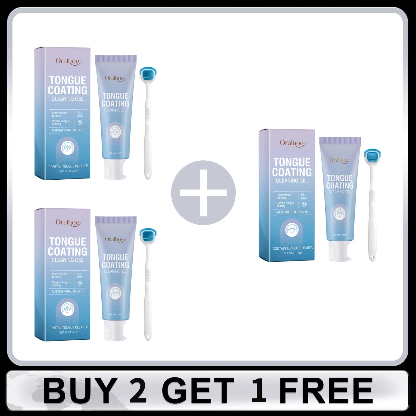 Tongue Cleaning Gel with Toothbrush for Remove Tongue Coating Eliminate Bad Breath Fresh Breath Inhibit Oral Bacteria Oral Care
