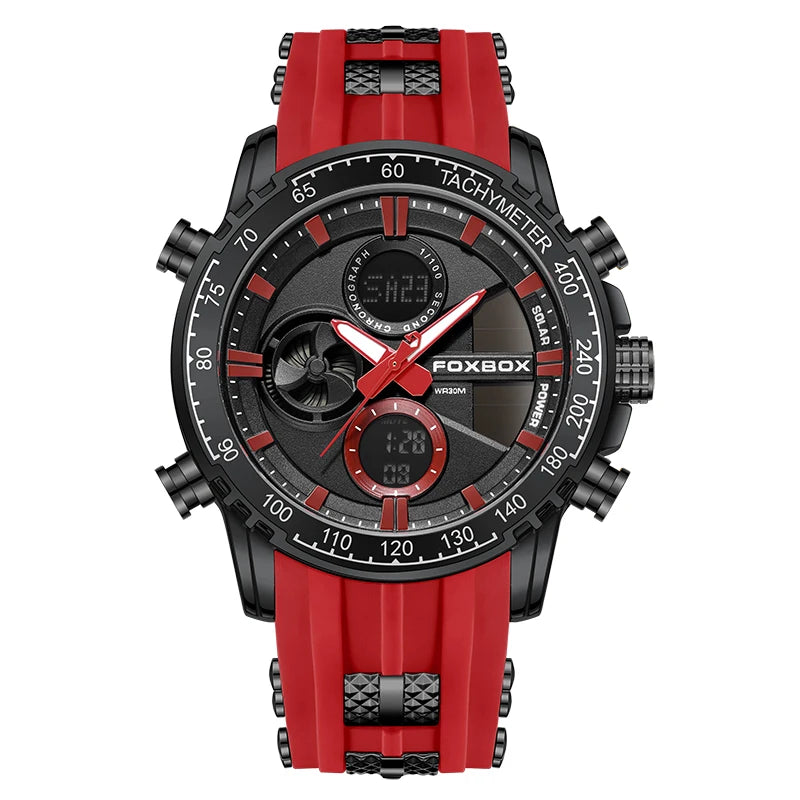 FOXBOX Outdoor Electronic Watch Fashion Casual Sports Silicone Dual Time Displsy Men's Watches 5Bar Waterproof Alarm Chronograph