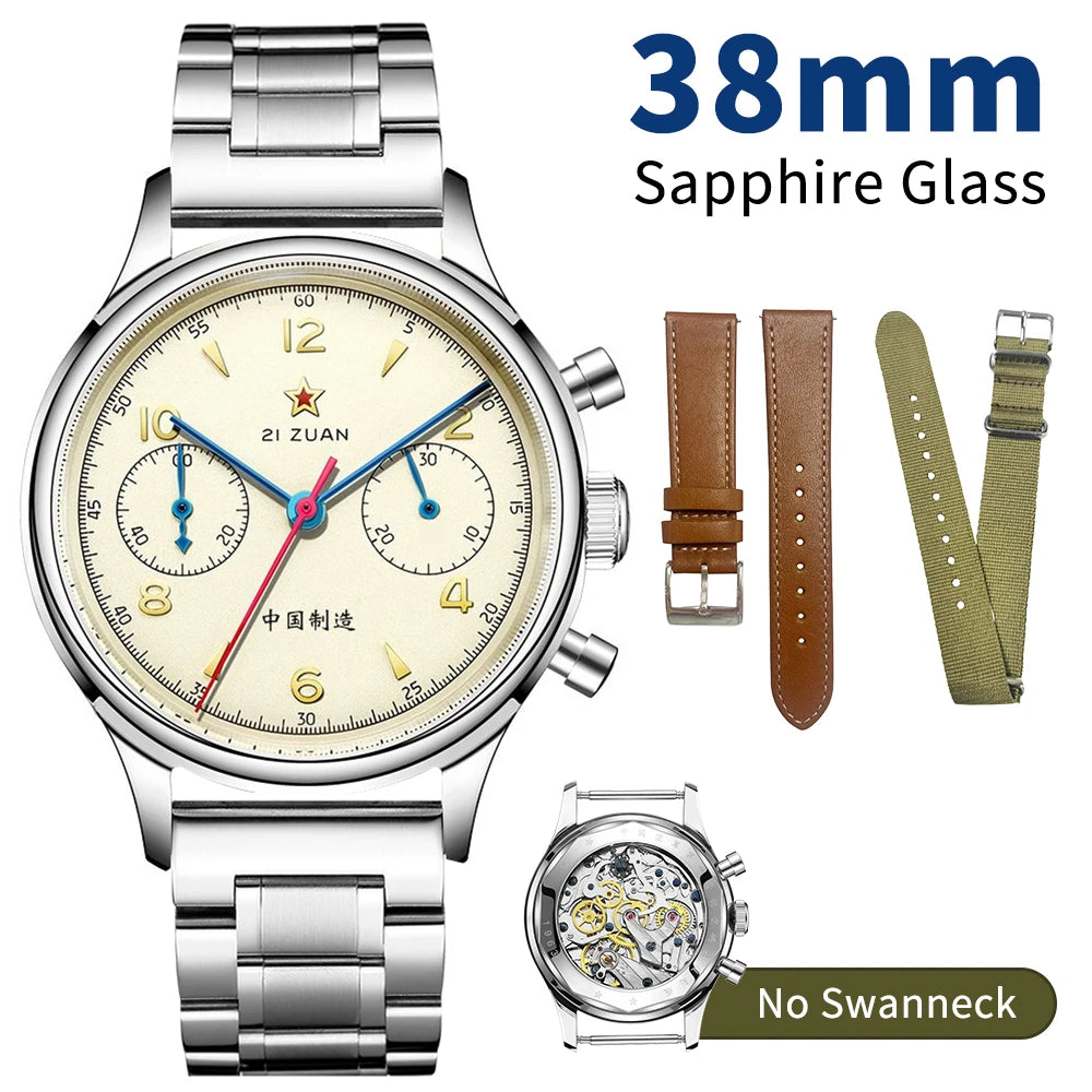 Seakoss Men 1963 Chronograph 38mm 40mm Acrylic Sapphire Glass Luminous Seagull ST1901 Movement Pilot Aviation Mechanical Watches