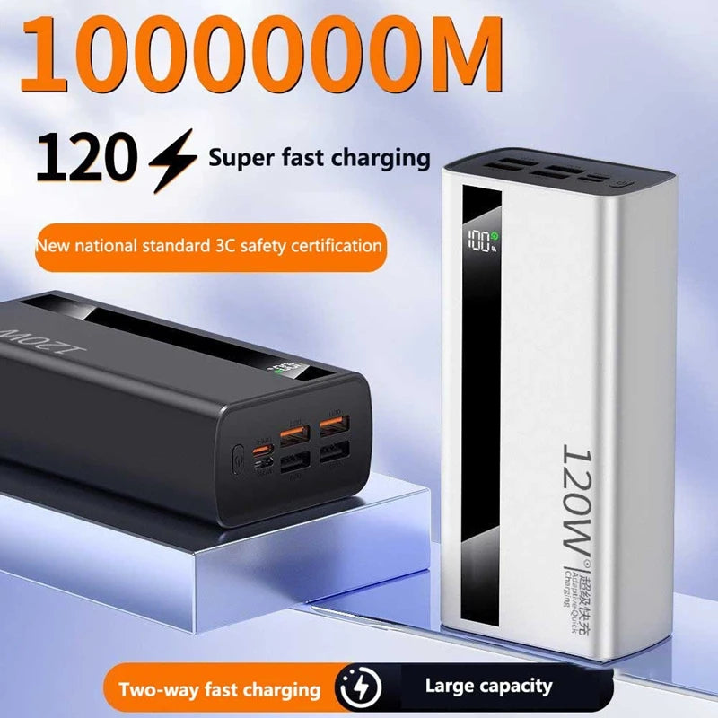 6IN1 100000mAh 120W Fast Charging Large-capacity Power Bank Digital Display Mobile Power Bank for Xiaomi Huawei iPhone 17Promax