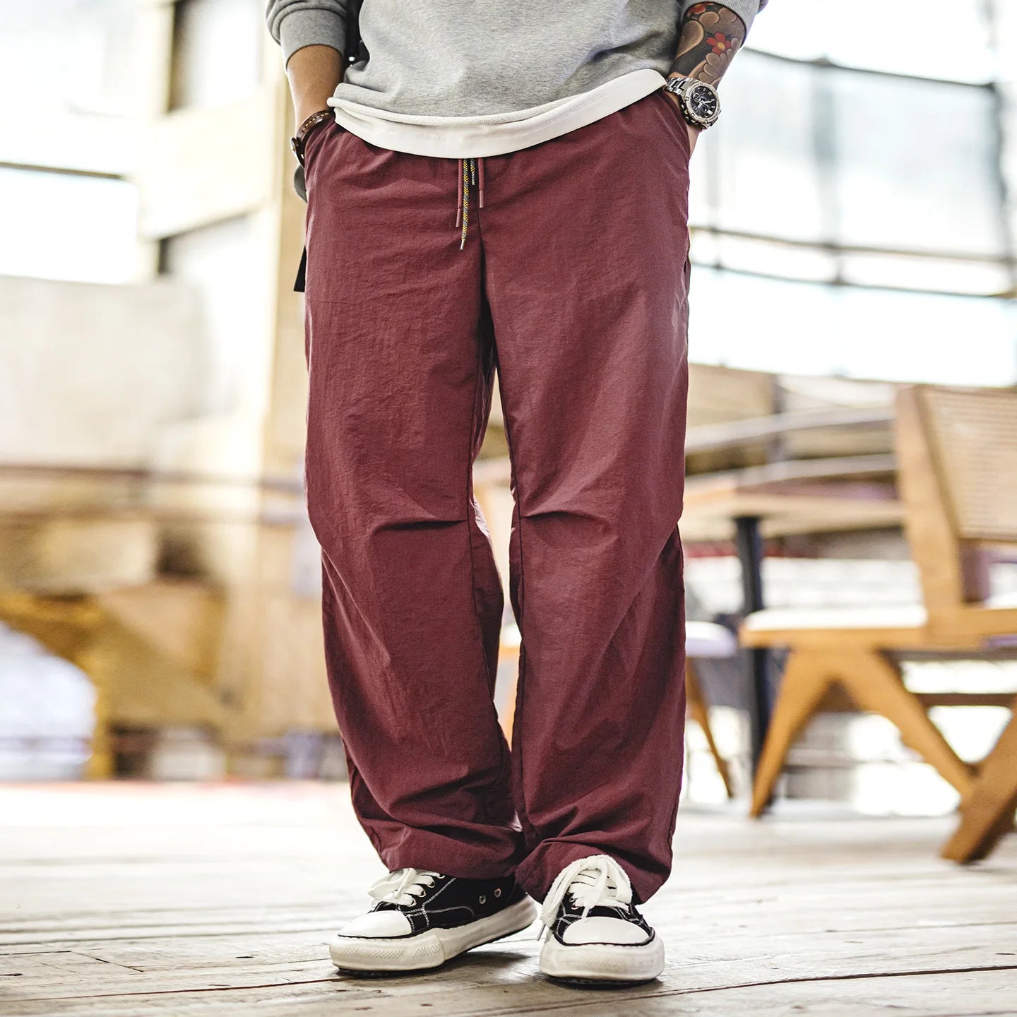 Maden Men's Field Cargo Pants Lightweight Nylon Straight Leg Tactical Workwear Casual  Elastic Waist Trousers for Spring Summer