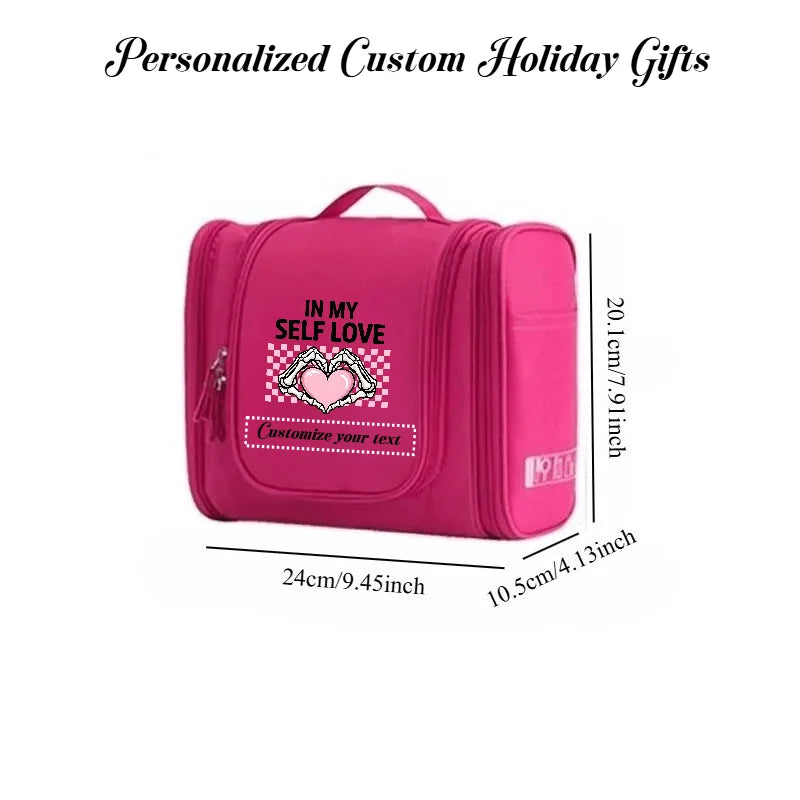 Custom Name - Large Capacity Travel Makeup Bag Hanging Toiletry Bag - Women's Handheld Cosmetic Bag Handbag, Valentine's Day Gif