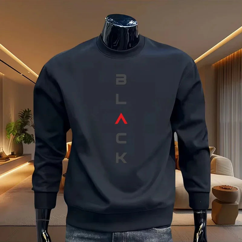Black Letter Printed Mens Hoodie Classic Crew neck Long Sleeve Pullover Sweatshirt Autumn Spring Casual Warm Fashion Daily Wear