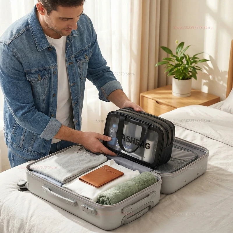 Dry-wet separation double transparent PU makeup bag portable washing bag cosmetic storage bag travel fitness swimming essentials