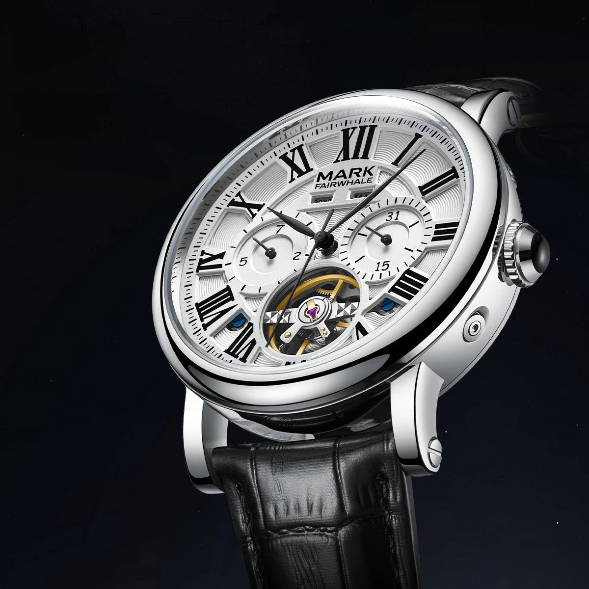 MARK FAIRWHALE Automatic Watches 6017 Trend Tourbillon Week Display Date Multi Functional Waterproof Mechanical Watches for Man