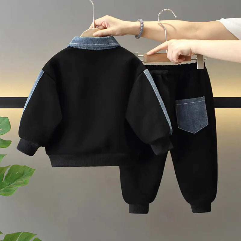 2026 Toddler Boys Clothes Set Spring Autumn Polo Collar Long Sleeve Sweatshirt Pants 2 Piece Outfits Kids Boys Casual Tracksuit