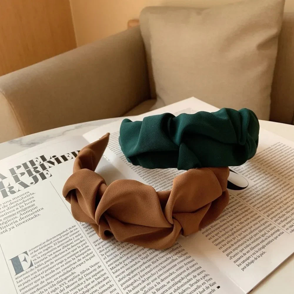 Korean Hair Accessories Solid Color Cotton Crumpled Women's Head Hoop Wide Bezel Makeup Hairbands for Ladies Headwear 2025NEW
