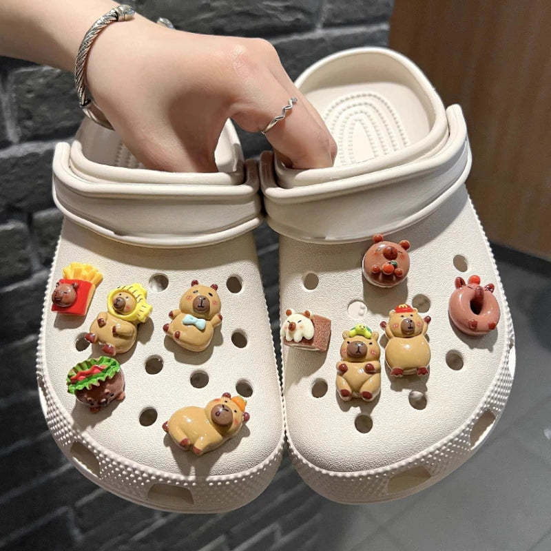 Yummy Food Theme Capybara Shoes Charms Set For Accessories Plastics Decorations Summer Sandals Detachable For Party Gifts