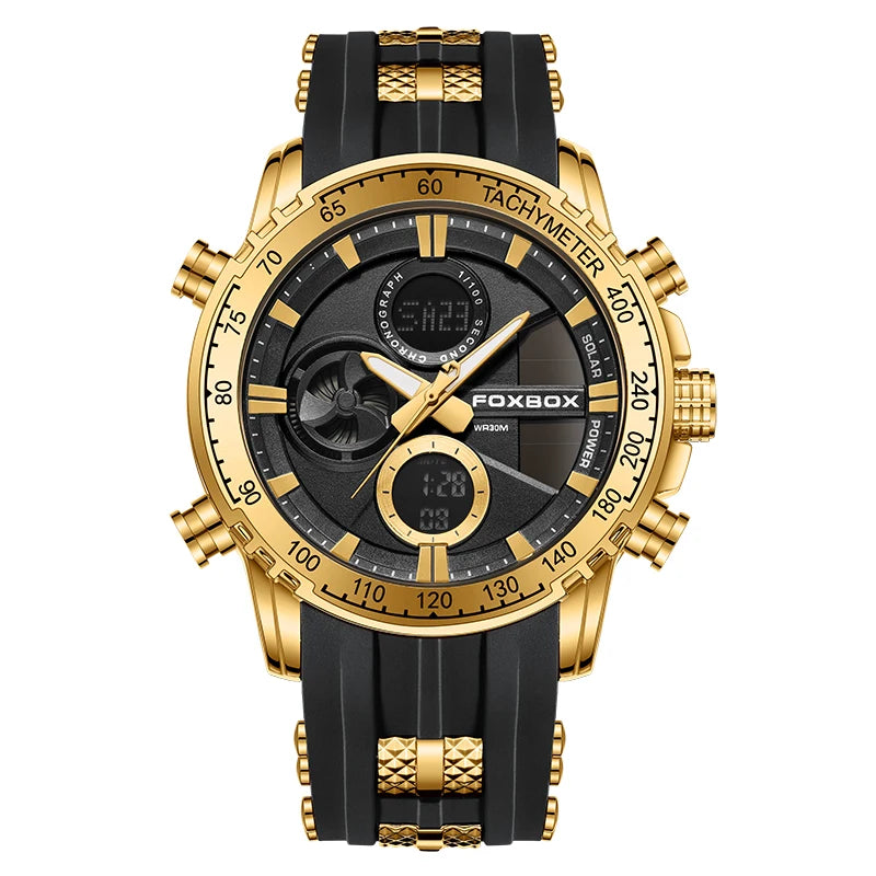 FOXBOX Outdoor Electronic Watch Fashion Casual Sports Silicone Dual Time Displsy Men's Watches 5Bar Waterproof Alarm Chronograph