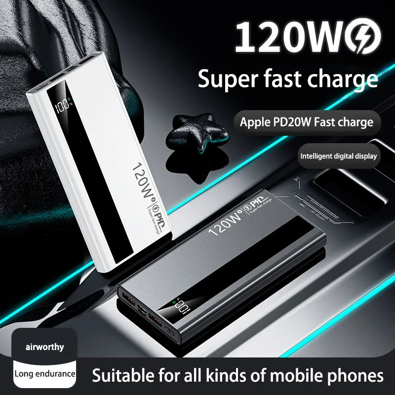 200000mAh Power Bank High Capacity 120W Super Fast Charging Portable External Battery Powerbank Universal For iPhone Samusung