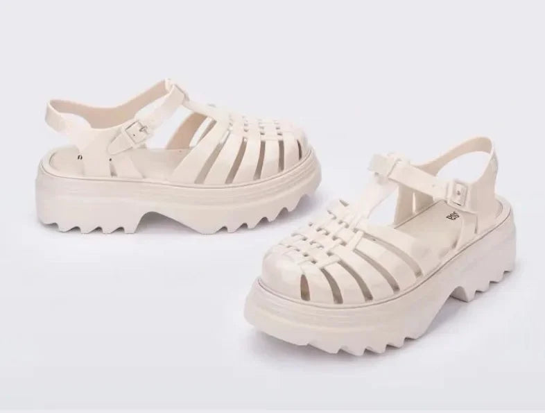 Melissa 2025 Summer Women's Sandals Thick Bottom Jelly Shoes Woven Roman Style Hollow out Design Comfortable PVC Material