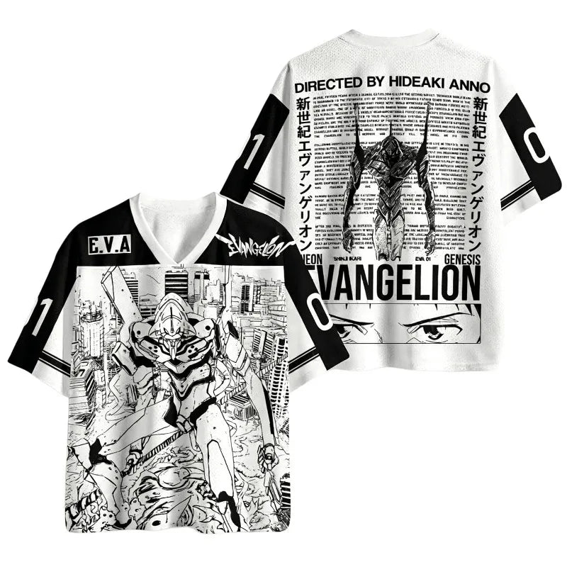 Neon Genesis Evangelion Anime V-Neck Jersey 3D Print Oversized Streetwear Harajuku Tops for Men Women 2026 New Gift for Fans