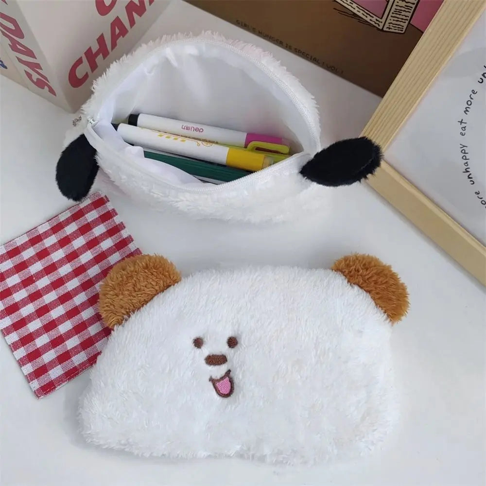 Large Capacity Plush Pencil Case Makeup Bag Cartoon Dog Studnet Pen Bag Stuffed Bag Kawaii Cute Stationery Storage Bag