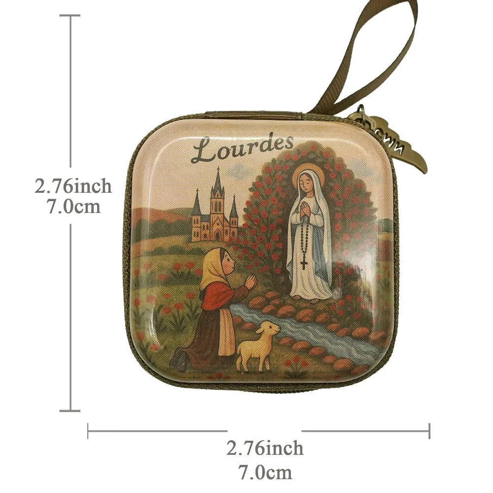 Portable Virgin Mary Prayer Rosary Storage Bag 7x7cm Zippered Religious Articles Cartoon Elegant Prayer Kit Devotees