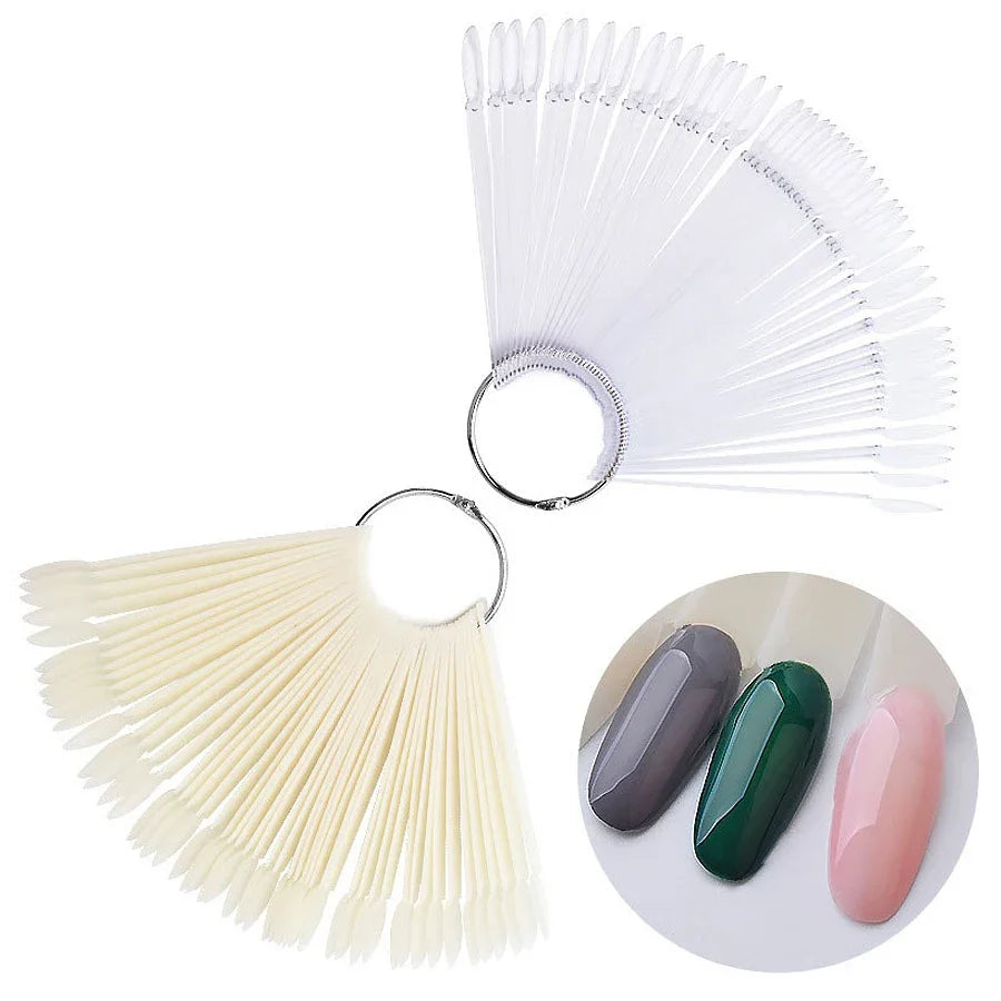 50Pcs Oval Fan-Shaped Swatch Sticks with round Tips for Nail Art Gel Polish Display And Organization