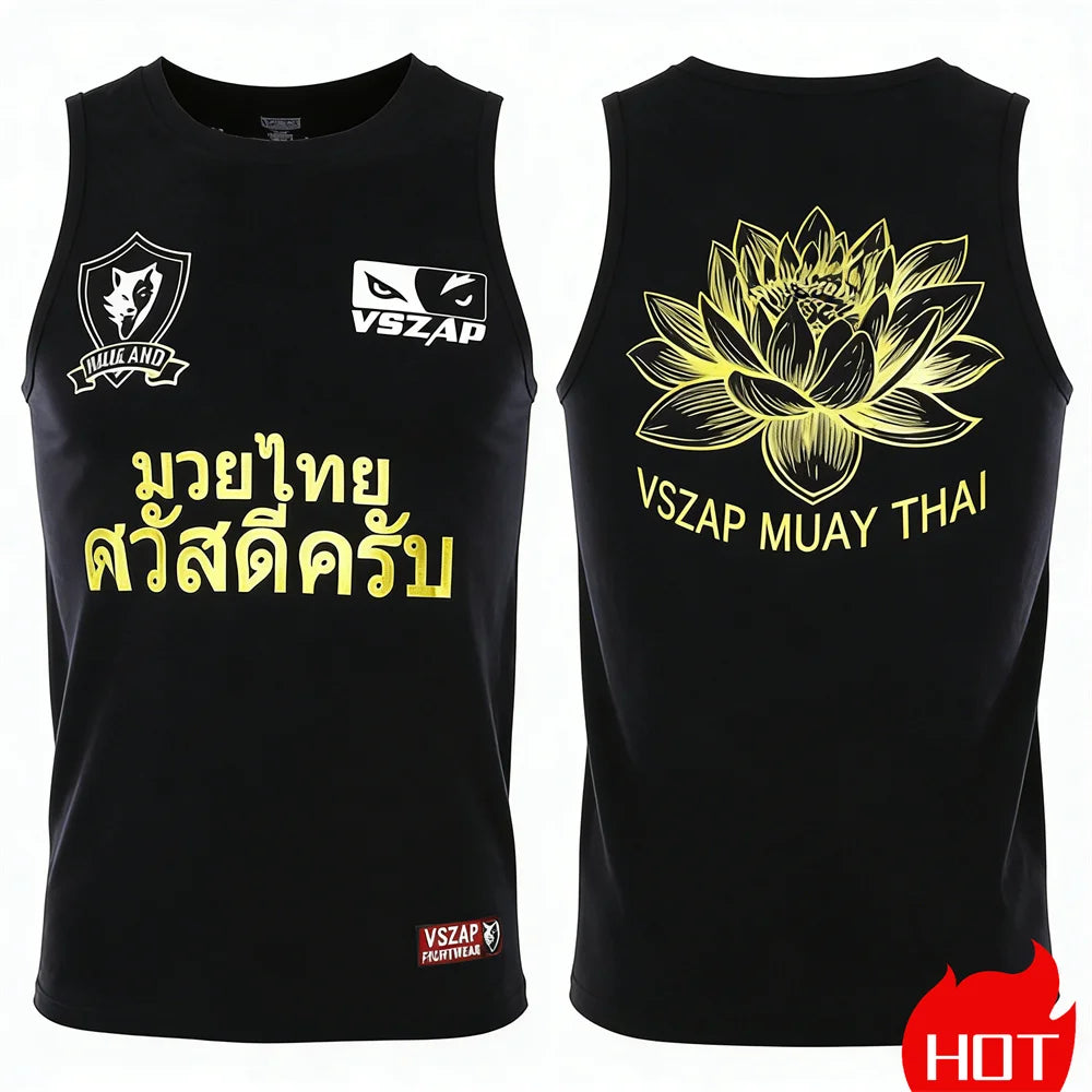 Summer men's sleeveless sports T-shirt Muay Thai training vest Quick drying wrestling vest Muay Thai men's t-shirts and tank top